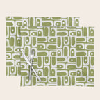 Mid Century Modern Piquet Multi Geometric Pattern in Mid Mod Martini Olive Green and White Placemat Gallery Image 1