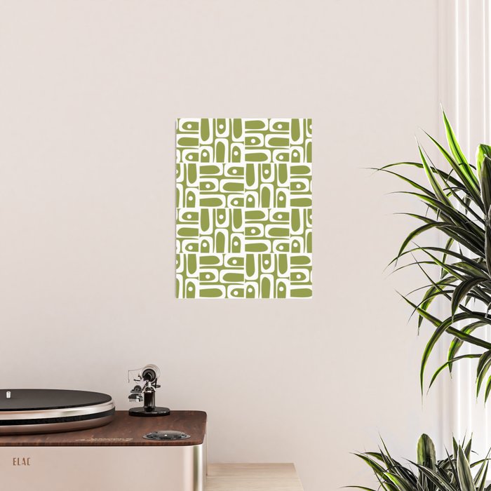 Mid Century Modern Piquet Multi Geometric Pattern in Mid Mod Martini Olive Green and White Poster Gallery Image 2