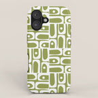 Mid Century Modern Piquet Multi Geometric Pattern in Mid Mod Martini Olive Green and White iPhone Case Gallery Image 1