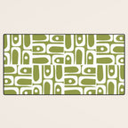 Mid Century Modern Piquet Multi Geometric Pattern in Mid Mod Martini Olive Green and White Desk Mat Gallery Image 3