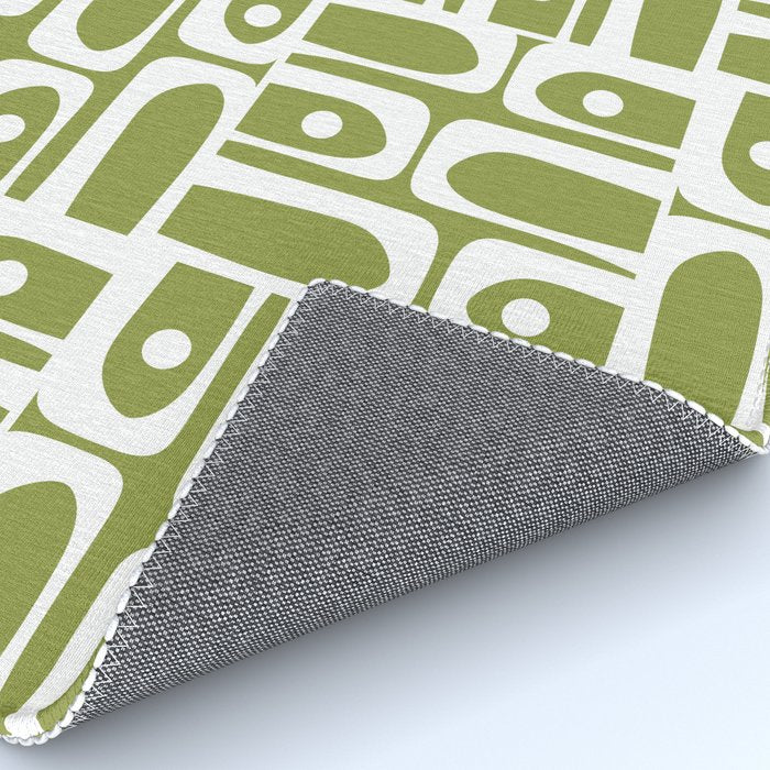 Mid Century Modern Piquet Multi Geometric Pattern in Mid Mod Martini Olive Green and White Rug Gallery Image 4