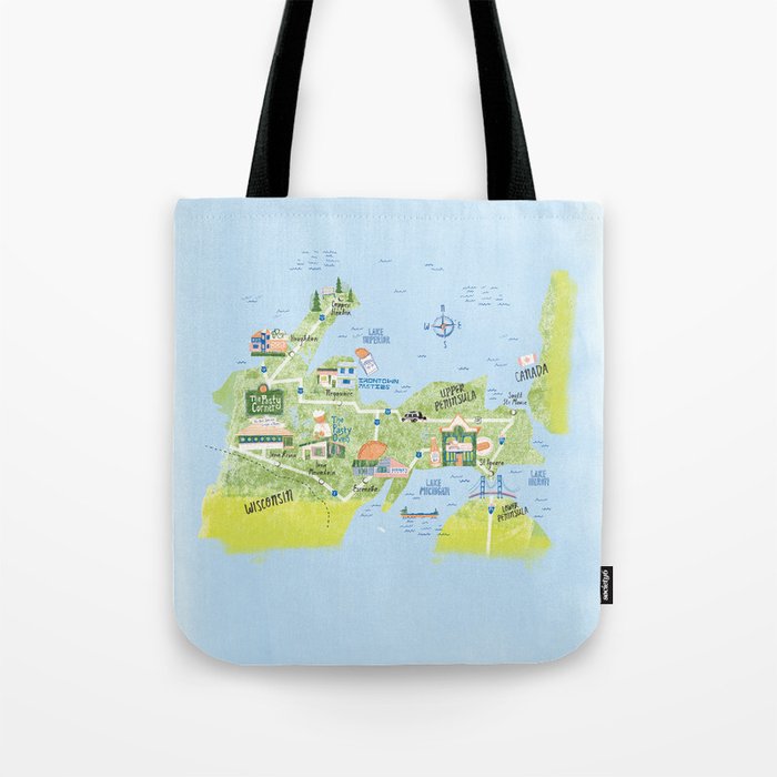 Map of Northern Michigan - Pasty Tour in Blue Tote Bag Gallery Image 1