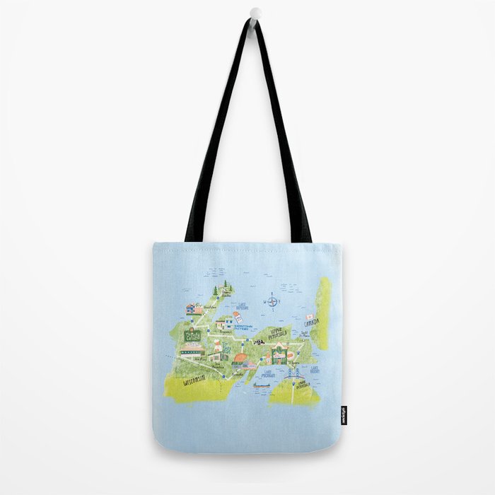 Map of Northern Michigan - Pasty Tour in Blue Tote Bag Gallery Image 2