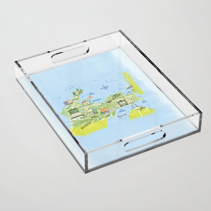 Map of Northern Michigan - Pasty Tour in Blue Acrylic Tray Gallery Image 1