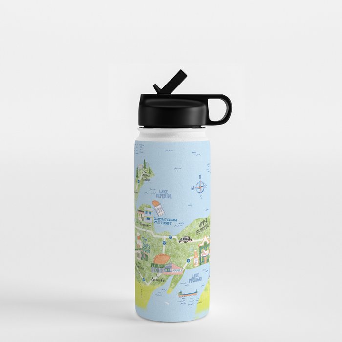 Map of Northern Michigan - Pasty Tour in Blue Water Bottle Gallery Image 1