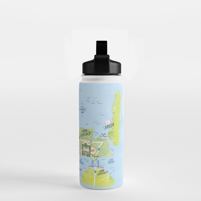 Map of Northern Michigan - Pasty Tour in Blue Water Bottle Gallery Image 2