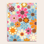 Cheerful Floral Retro Garden 60s 70s Pattern in Ice Blue Orange Pink Notebook Gallery Image 4
