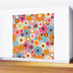 Cheerful Floral Retro Garden 60s 70s Pattern in Ice Blue Orange Pink Wall Mural Gallery Image 2