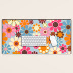 Cheerful Floral Retro Garden 60s 70s Pattern in Ice Blue Orange Pink Desk Mat Gallery Image 1