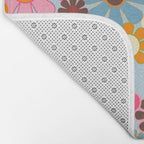 Cheerful Floral Retro Garden 60s 70s Pattern in Ice Blue Orange Pink Bath Mat Gallery Image 2