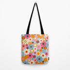 Cheerful Floral Retro Garden 60s 70s Pattern in Ice Blue Orange Pink Tote Bag Gallery Image 2