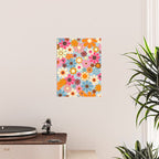 Cheerful Floral Retro Garden 60s 70s Pattern in Ice Blue Orange Pink Poster Gallery Image 2