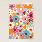 Cheerful Floral Retro Garden 60s 70s Pattern in Ice Blue Orange Pink Stationery Card Gallery Image 2