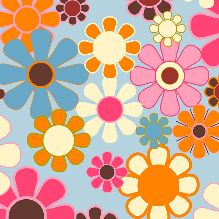 Cheerful Floral Retro Garden 60s 70s Pattern in Ice Blue Orange Pink Coffee Mug Gallery Image 2