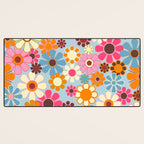 Cheerful Floral Retro Garden 60s 70s Pattern in Ice Blue Orange Pink Desk Mat Gallery Image 3