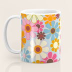 Cheerful Floral Retro Garden 60s 70s Pattern in Ice Blue Orange Pink Coffee Mug Gallery Image 3