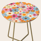 Cheerful Floral Retro Garden 60s 70s Pattern in Ice Blue Orange Pink Side Table Gallery Image 2