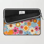 Cheerful Floral Retro Garden 60s 70s Pattern in Ice Blue Orange Pink Laptop Sleeve Gallery Image 2
