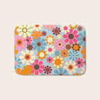 Cheerful Floral Retro Garden 60s 70s Pattern in Ice Blue Orange Pink Bath Mat Gallery Image 1