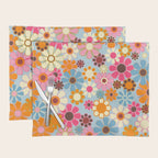 Cheerful Floral Retro Garden 60s 70s Pattern in Ice Blue Orange Pink Placemat Gallery Image 1