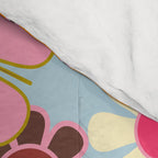 Cheerful Floral Retro Garden 60s 70s Pattern in Ice Blue Orange Pink Comforter Gallery Image 4