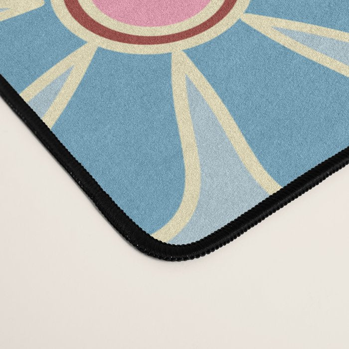 Cheerful Floral Retro Garden 60s 70s Pattern in Ice Blue Orange Pink Desk Mat Gallery Image 4