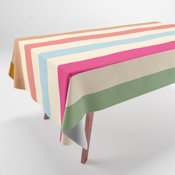 Retro French Rainbow Stripes Tablecloth Gallery Image 1