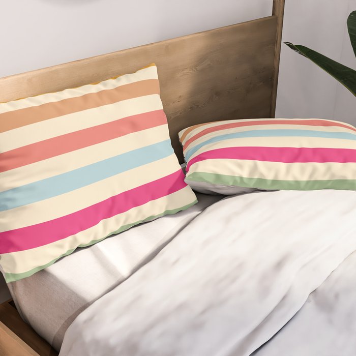Retro French Rainbow Stripes Pillow Sham Gallery Image 2