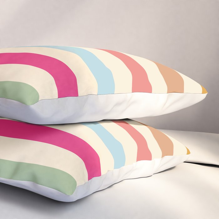 Retro French Rainbow Stripes Pillow Sham Gallery Image 3