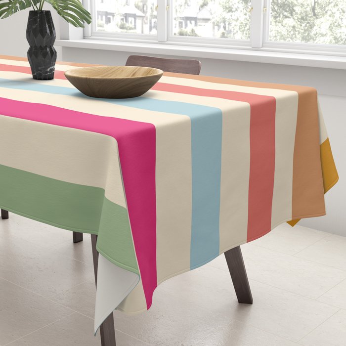 Retro French Rainbow Stripes Tablecloth Gallery Image 3