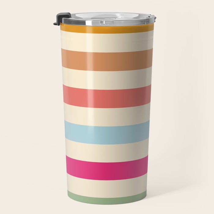 Retro French Rainbow Stripes Travel Mug Gallery Image 3