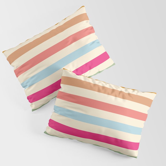 Retro French Rainbow Stripes Pillow Sham Gallery Image 1