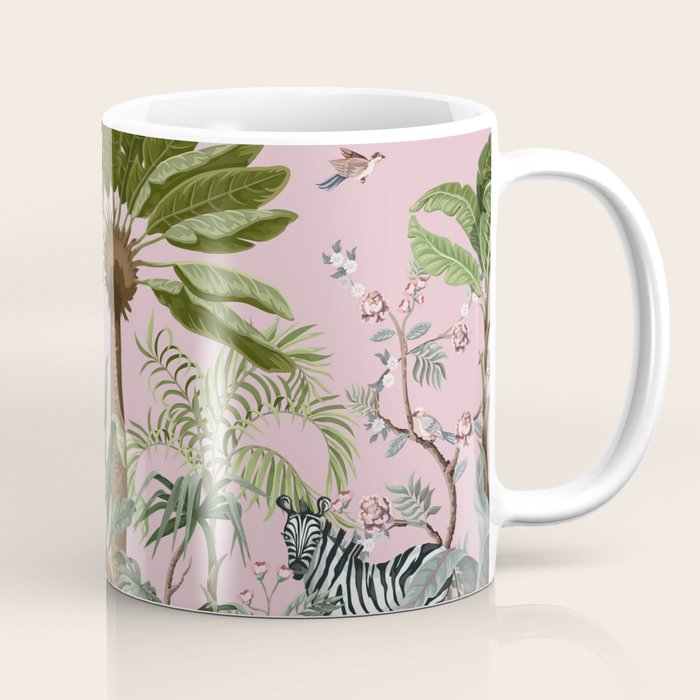 Chinoiserie Exotic Jungle Tiger Zebra Palms Pink Fresco Art Coffee Mug Gallery Image 1