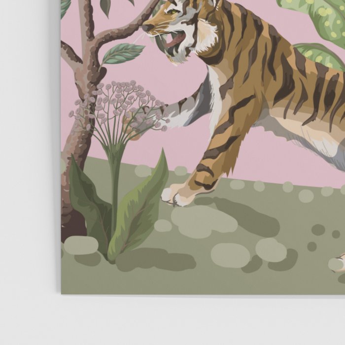 Chinoiserie Exotic Jungle Tiger Zebra Palms Pink Fresco Art Poster Gallery Image 3