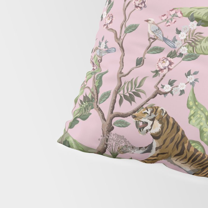 Chinoiserie Exotic Jungle Tiger Zebra Palms Pink Fresco Art Pillow Sham Gallery Image 4