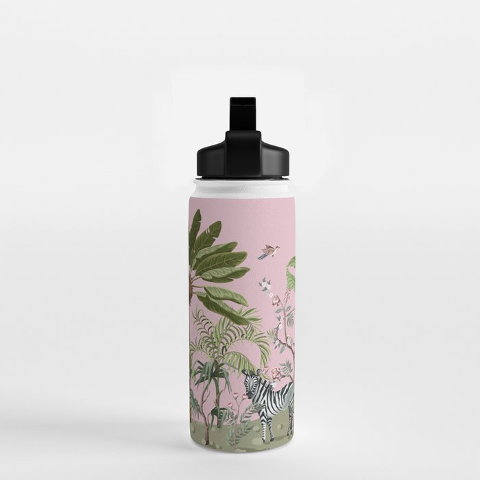 Chinoiserie Exotic Jungle Tiger Zebra Palms Pink Fresco Art Water Bottle Gallery Image 2