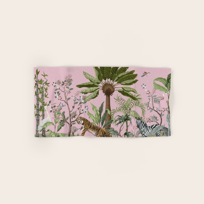 Chinoiserie Exotic Jungle Tiger Zebra Palms Pink Fresco Art Bath Towel Gallery Image 1