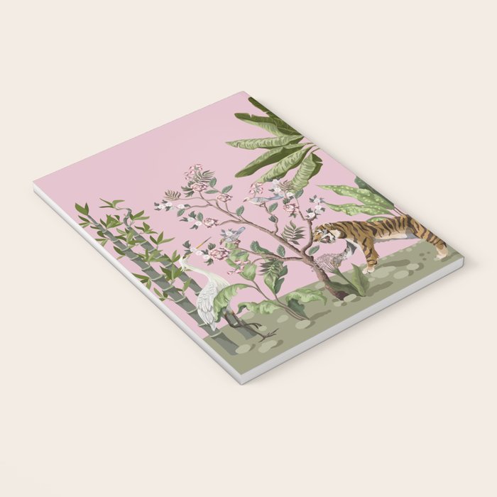 Chinoiserie Exotic Jungle Tiger Zebra Palms Pink Fresco Art Notebook Gallery Image 3