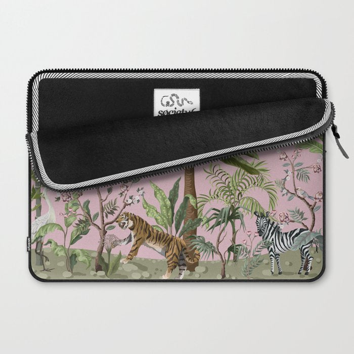 Chinoiserie Exotic Jungle Tiger Zebra Palms Pink Fresco Art Laptop Sleeve Gallery Image 2