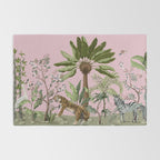 Chinoiserie Exotic Jungle Tiger Zebra Palms Pink Fresco Art Rug Gallery Image 2
