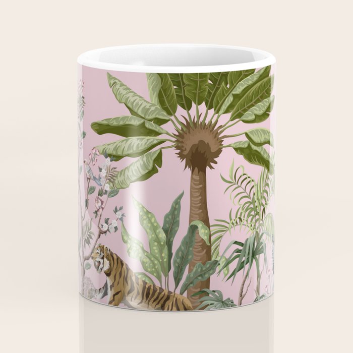 Chinoiserie Exotic Jungle Tiger Zebra Palms Pink Fresco Art Coffee Mug Gallery Image 4