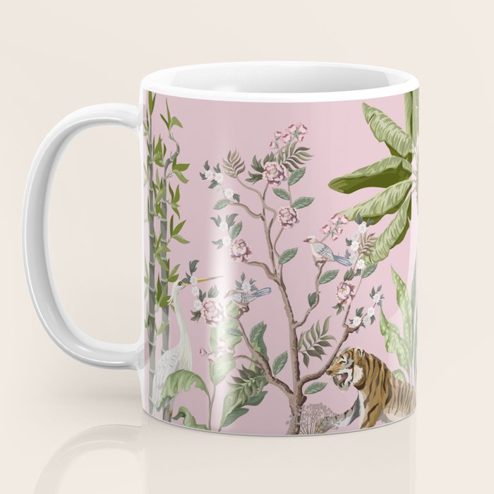 Chinoiserie Exotic Jungle Tiger Zebra Palms Pink Fresco Art Coffee Mug Gallery Image 3