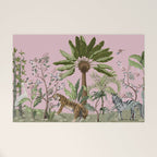 Chinoiserie Exotic Jungle Tiger Zebra Palms Pink Fresco Art Welcome Mat Gallery Image 1