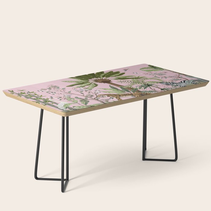 Chinoiserie Exotic Jungle Tiger Zebra Palms Pink Fresco Art Coffee Table Gallery Image 1