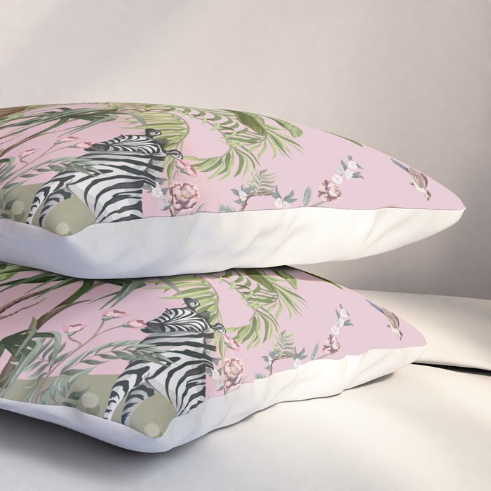 Chinoiserie Exotic Jungle Tiger Zebra Palms Pink Fresco Art Pillow Sham Gallery Image 3