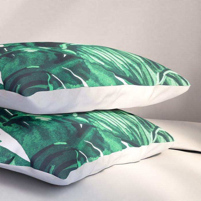 Tropical State of Mind | Watercolor Palm Banana Leaves Painting | Botanical Jungle Bohemian Plants Pillow Sham Gallery Image 3