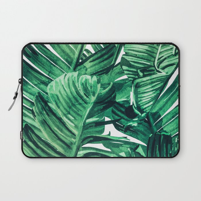 Tropical State of Mind | Watercolor Palm Banana Leaves Painting | Botanical Jungle Bohemian Plants Laptop Sleeve Gallery Image 1