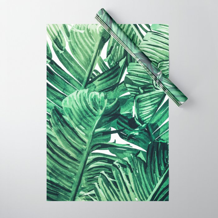Tropical State of Mind | Watercolor Palm Banana Leaves Painting | Botanical Jungle Bohemian Plants Wrapping Paper Gallery Image 1