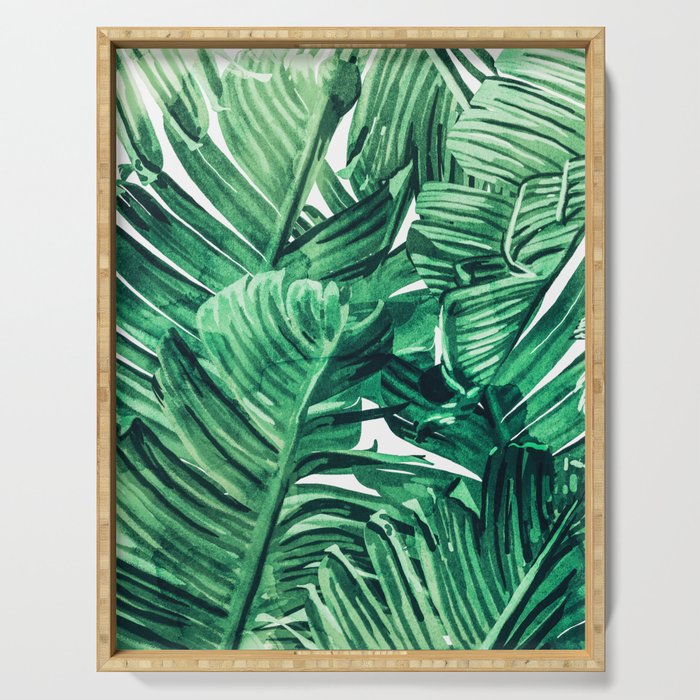 Tropical State of Mind | Watercolor Palm Banana Leaves Painting | Botanical Jungle Bohemian Plants Serving Tray Gallery Image 1