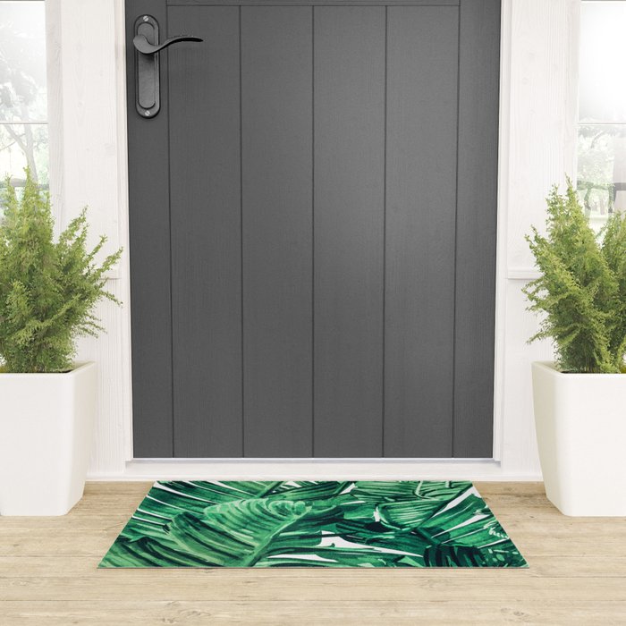 Tropical State of Mind | Watercolor Palm Banana Leaves Painting | Botanical Jungle Bohemian Plants Welcome Mat Gallery Image 3
